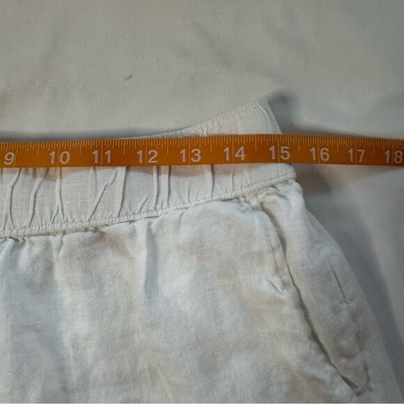 Rachel Roy White Linen Ankle Pant Pockets Elastic Waist Casual Relaxed Size L - Picture 7 of 10